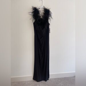 Alex Evenings Black Feather-Trim Maxi Dress